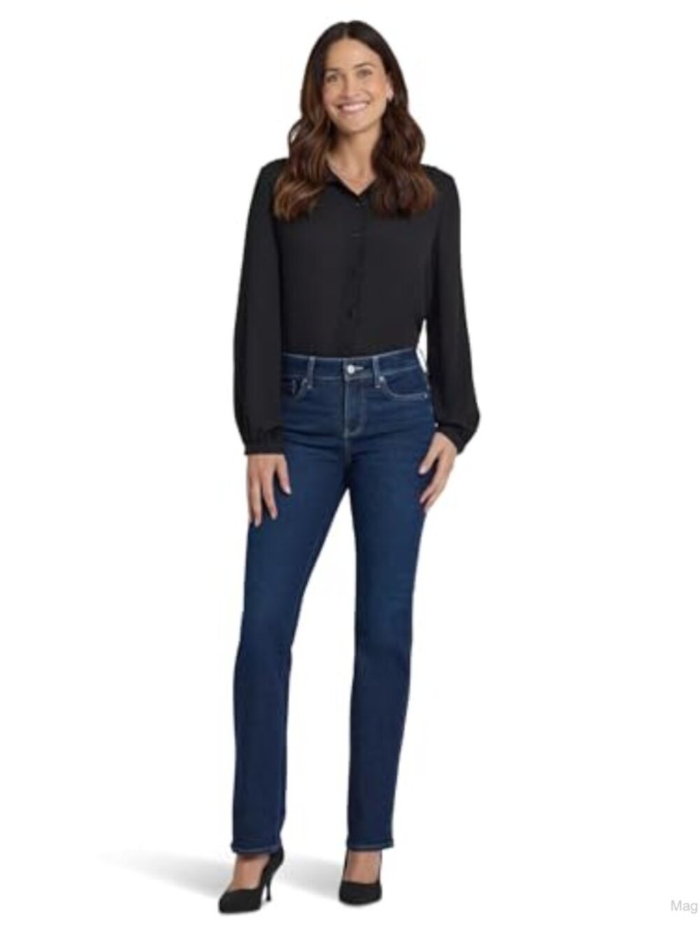 Lift Tuck Straight Leg Mid Rise Jeans Double Stitching